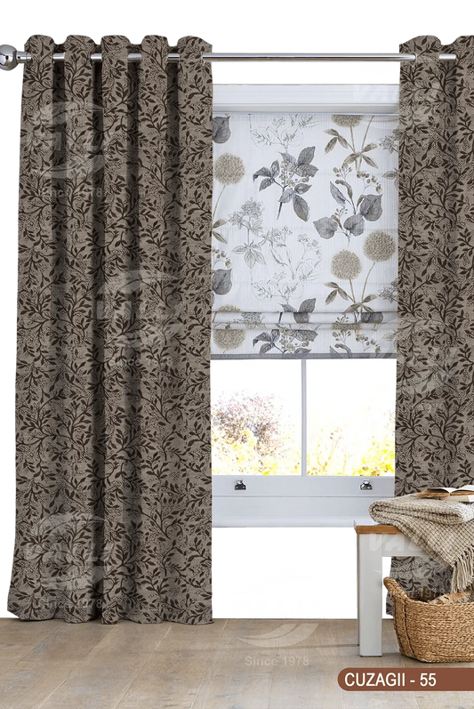 Small Leaf Design Curtain - Coffee Brown