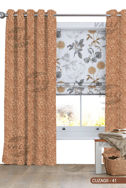 Small Leaf Design Curtain - Dark Brown