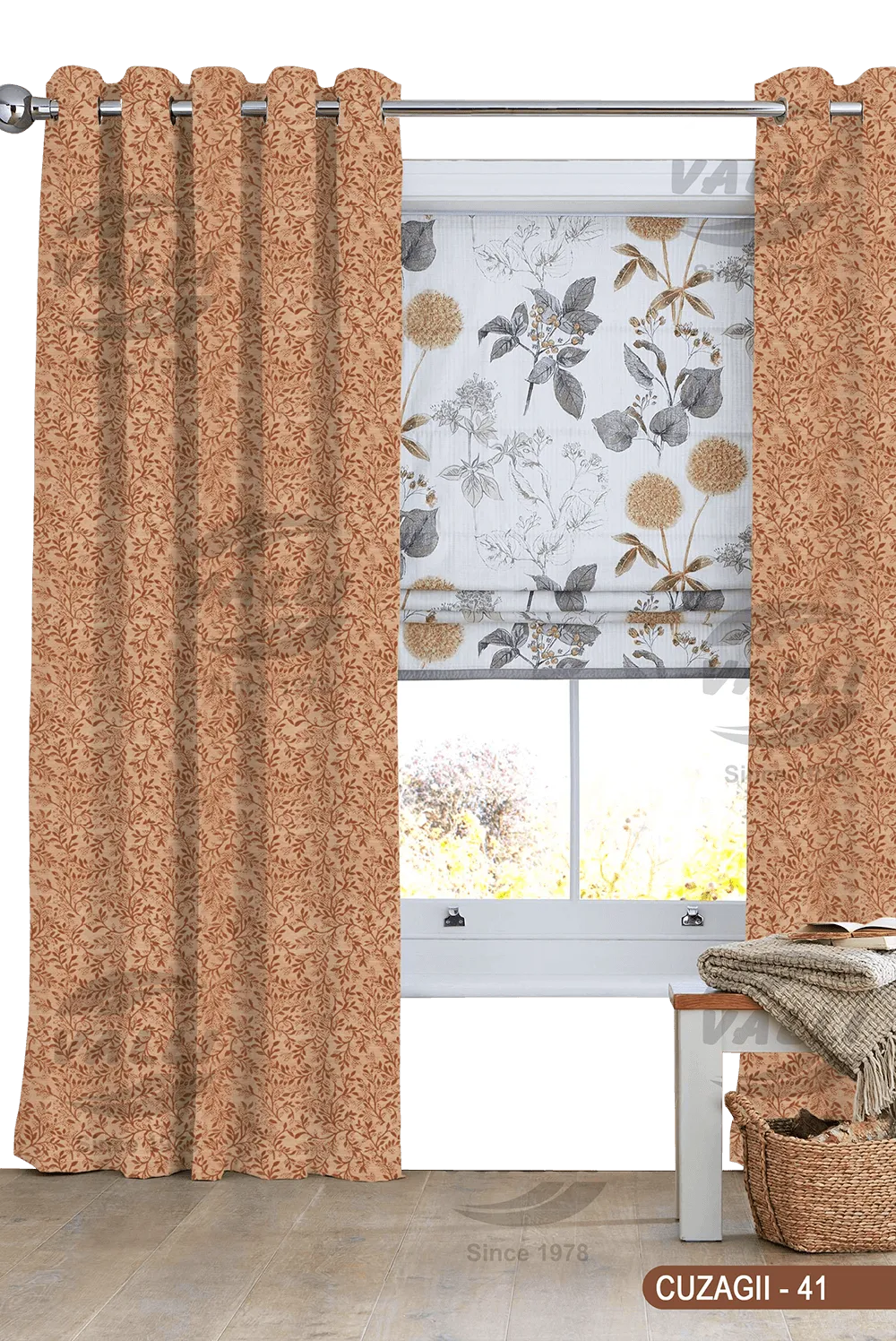 Small Leaf Design Curtain - Dark Brown