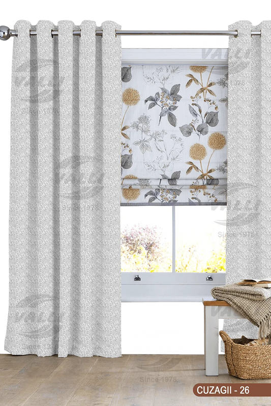 Small Leaf Design Curtain - Grey