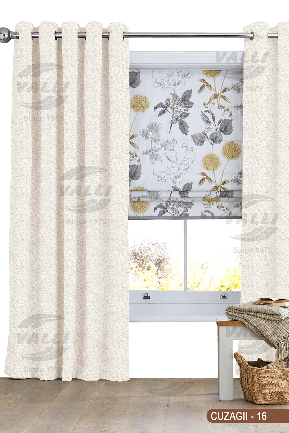 Small Leaf Design Curtain - Ivory