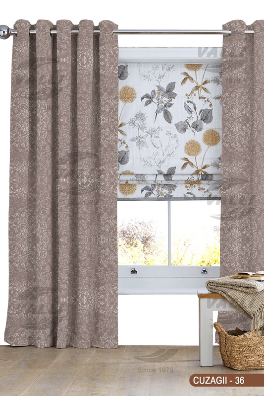 Small Leaf Design Curtain - Light Brown