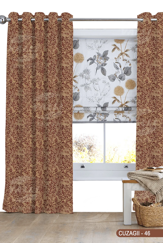 Small Leaf Design Curtain - Maroon