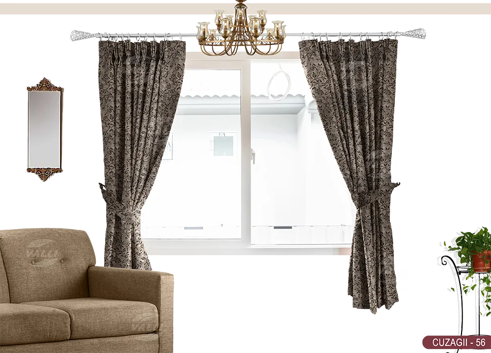 Small Leaf Design Curtain - Coffee Brown