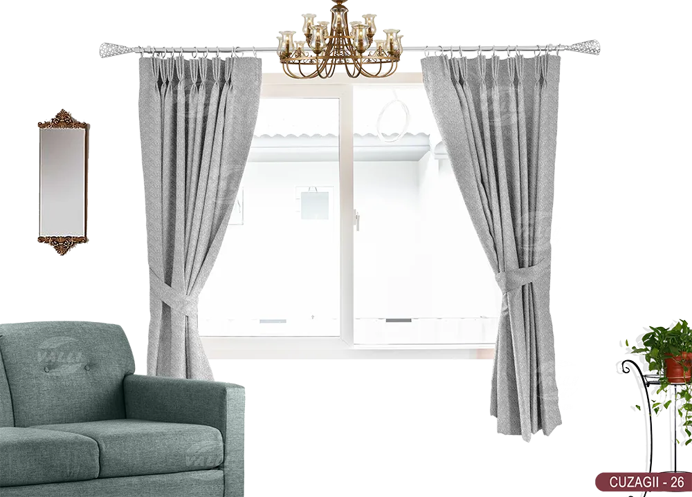 Small Leaf Design Curtain - Grey